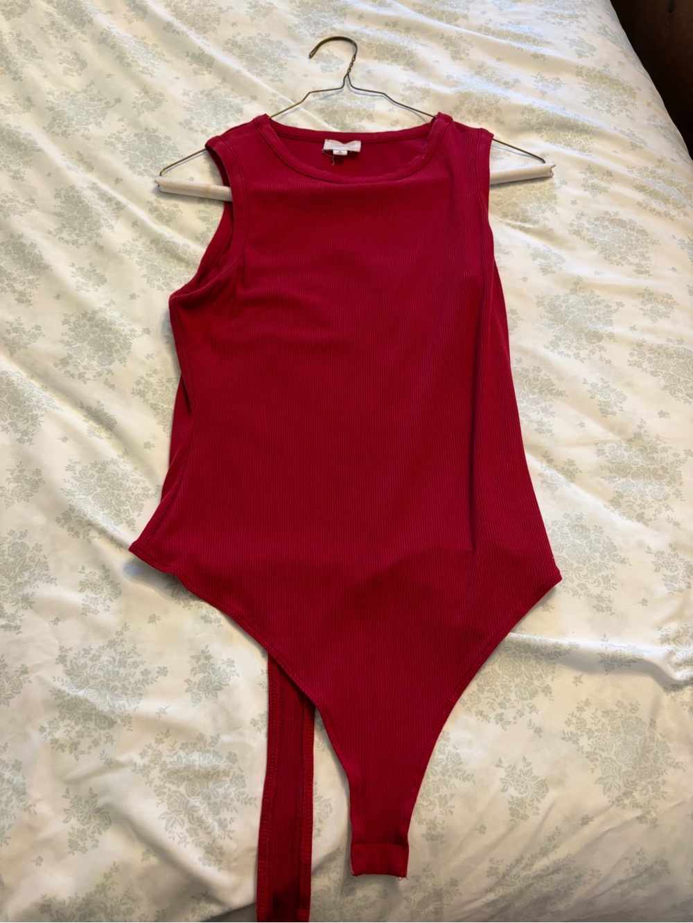 Le Lis Sleeveless Ribbed Bodysuit in Deep Red